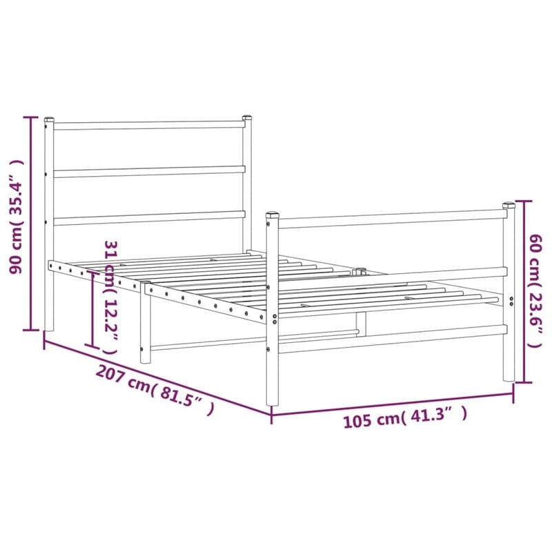 Pemberly Row Rectangular Modern Steel Twin Bed Frame Bed Frame in White