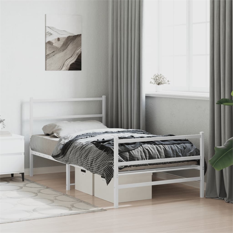 Pemberly Row Rectangular Modern Steel Twin Bed Frame Bed Frame in White