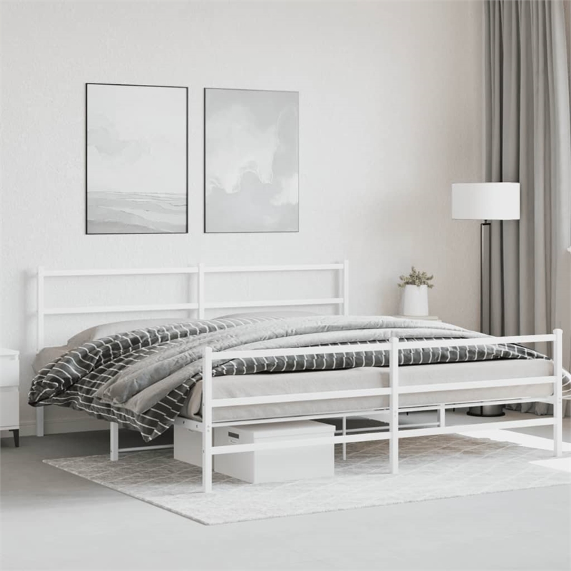 Pemberly Row Rectangular Powder-Coated Steel Full Bed Frame in White