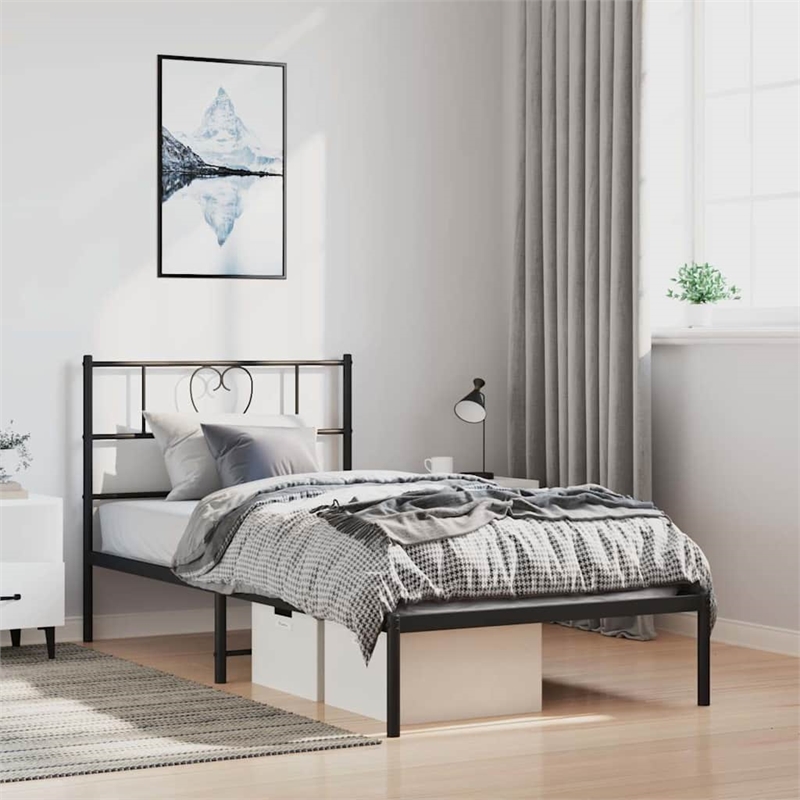 Pemberly Row Contemporary Powder-Coated Steel Twin Bed Frame in Black
