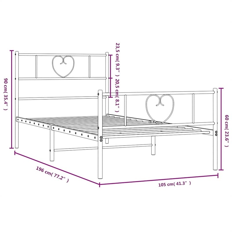 Pemberly Row Contemporary Powder-Coated Steel Twin Bed Frame in Black