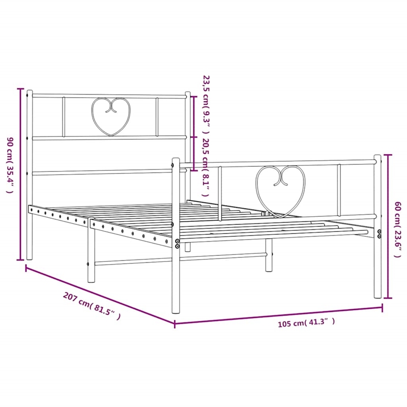 Pemberly Row Contemporary Powder-Coated Steel Twin Bed Frame in Black