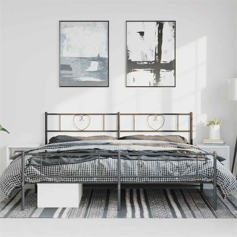 Pemberly Row Powder-Coated Steel Cal King/Double Bed Frame in Black