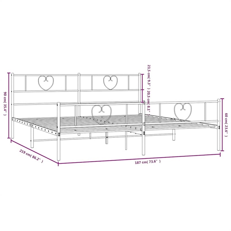 Pemberly Row Powder-Coated Steel Cal King/Double Bed Frame in Black