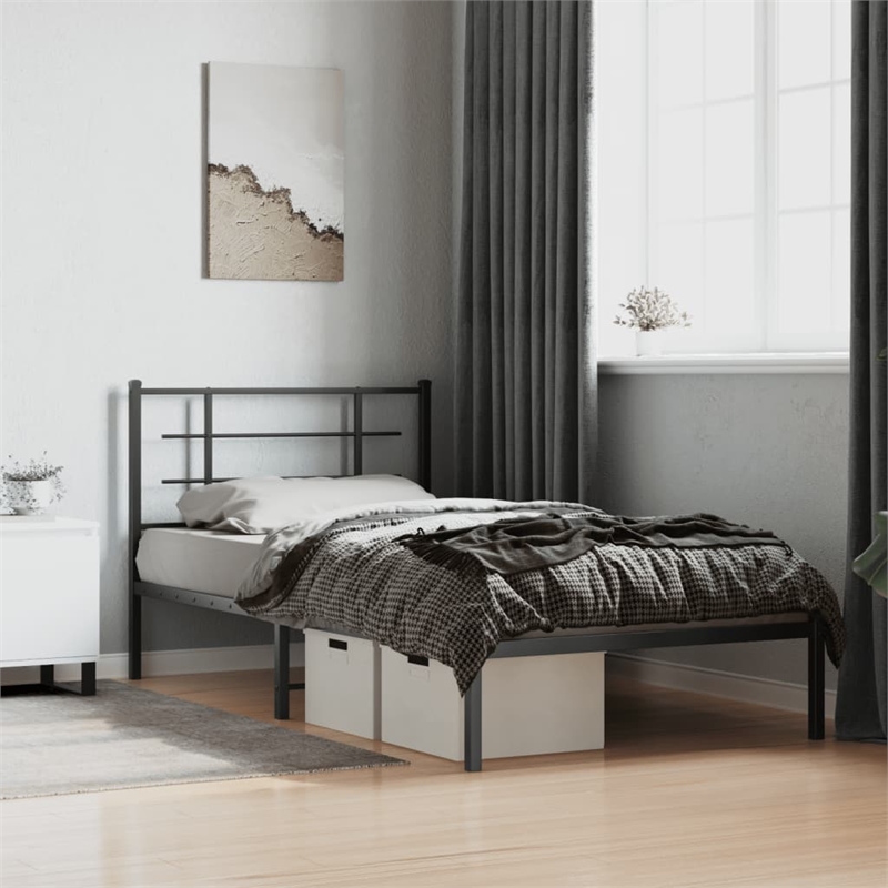 Pemberly Row Contemporary Powder-Coated Steel Twin Bed Frame in Black