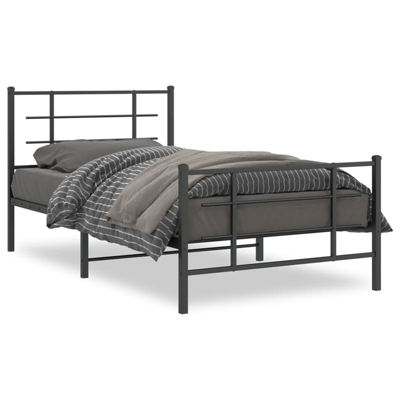 Pemberly Row Contemporary Powder-Coated Steel Twin Bed Frame in Black