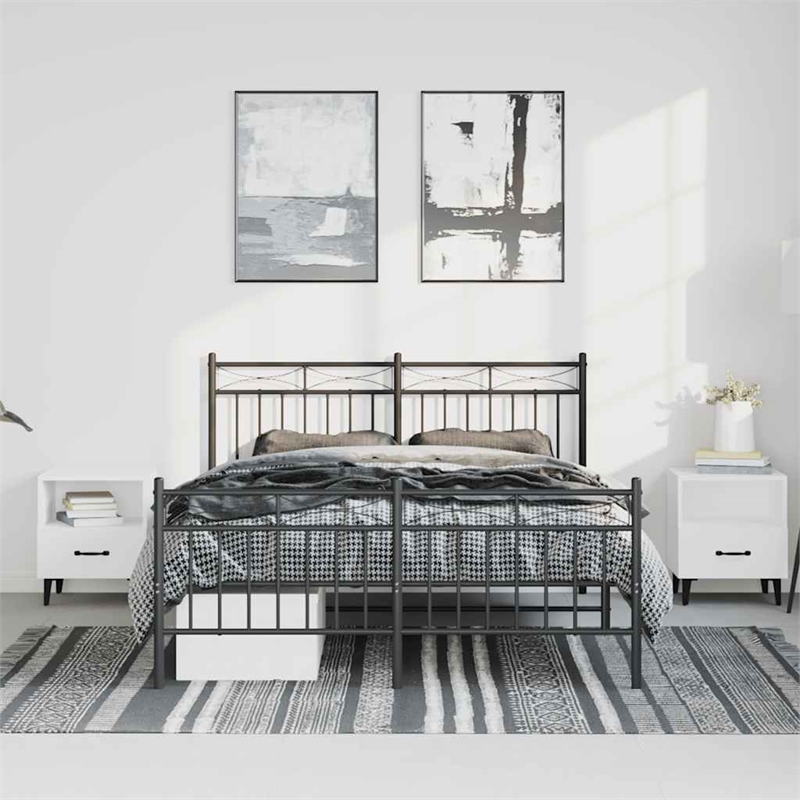 Pemberly Row Powder-Coated Steel Queen/Double Bed Frame in Black