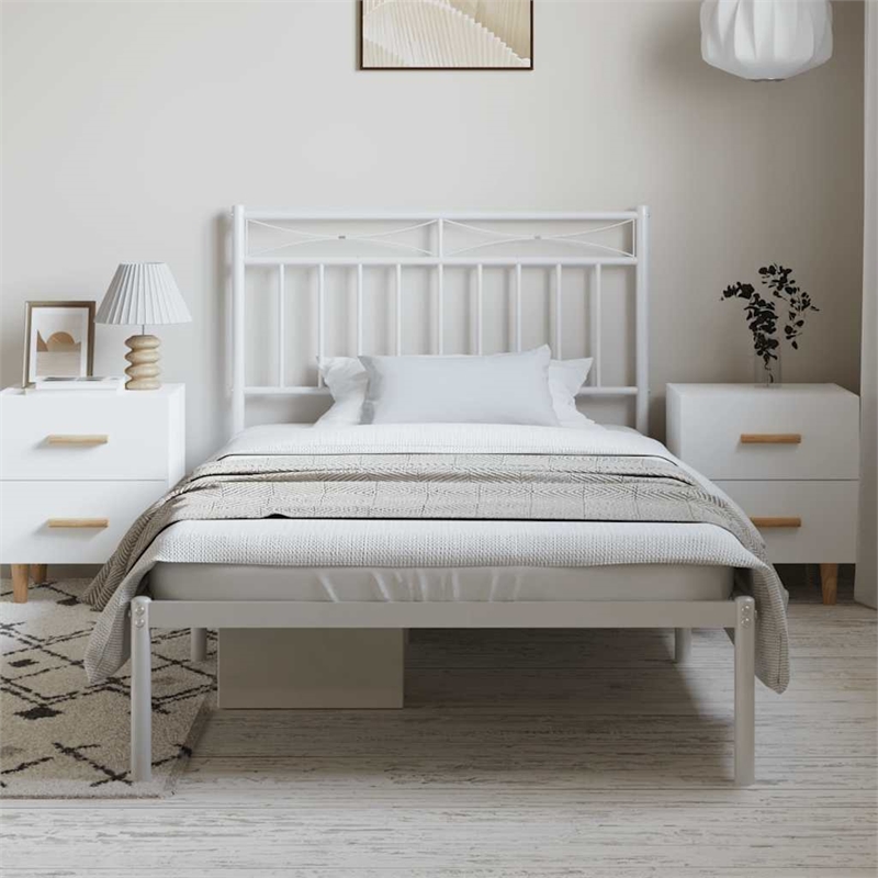 Pemberly Row Rectangular Powder-Coated Steel Twin Bed Frame in White