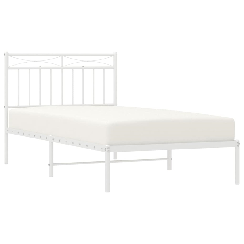 Pemberly Row Rectangular Powder-Coated Steel Twin Bed Frame in White