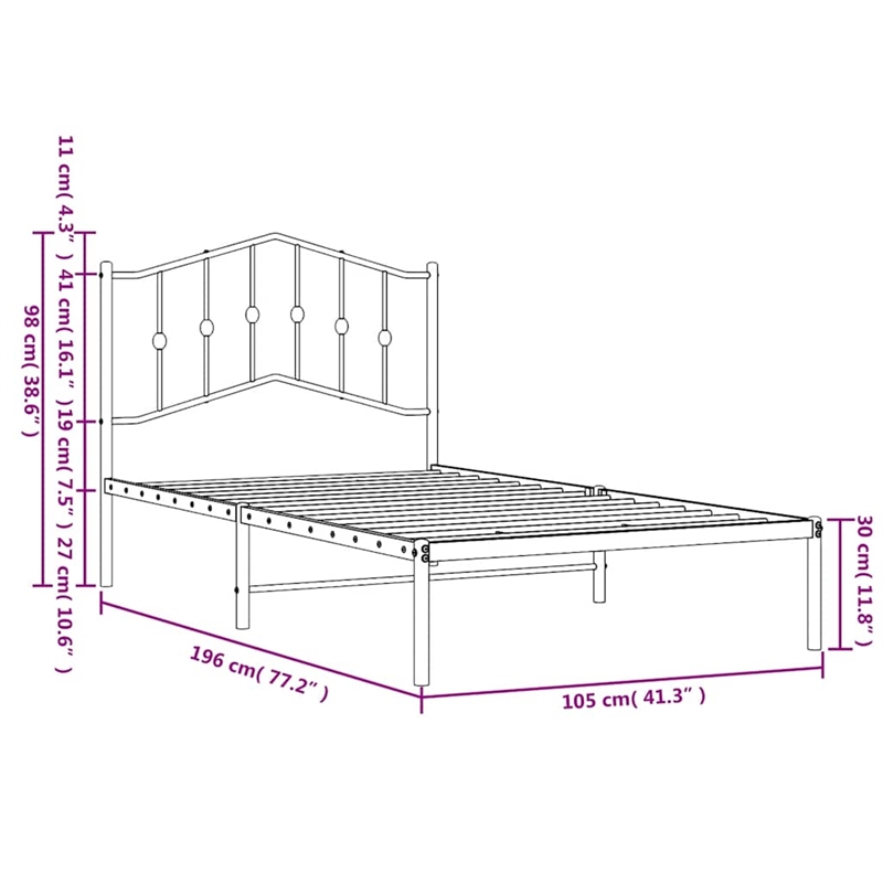 Pemberly Row Contemporary Powder-Coated Steel Twin Bed Frame in Black