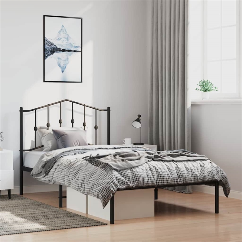 Pemberly Row Contemporary Powder-Coated Steel Twin Bed Frame in Black