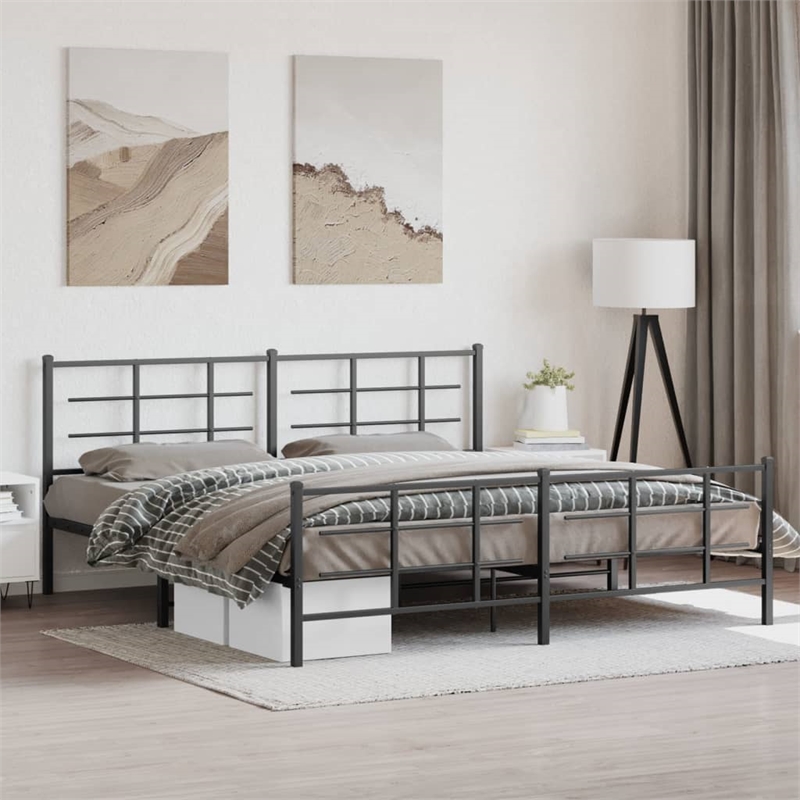 Pemberly Row Rectangular Steel King/Double Bed Frame in Black