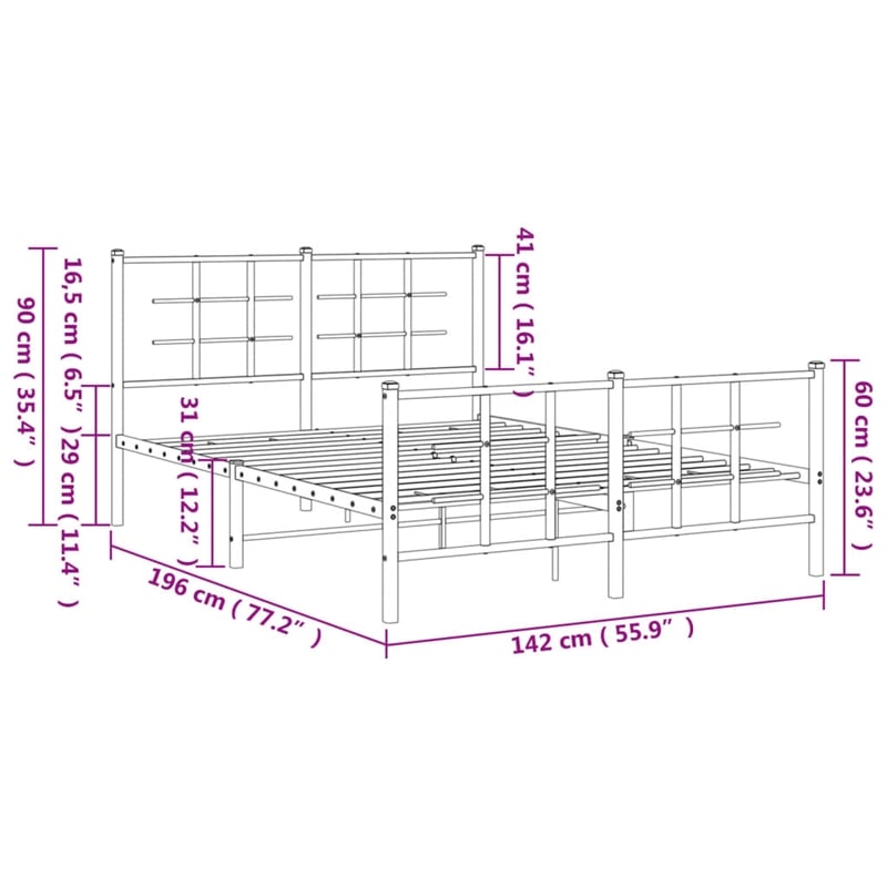 Pemberly Row Powder-Coated Steel Full/Double Bed Frame in White