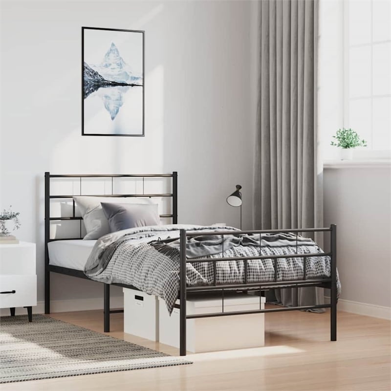 Pemberly Row Contemporary Powder-Coated Steel Twin Bed Frame in Black