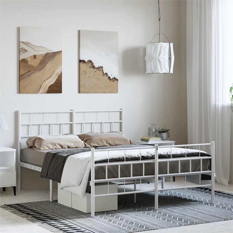 Pemberly Row 53.1x74.8 Powder-Coated Steel Bed Frame in White