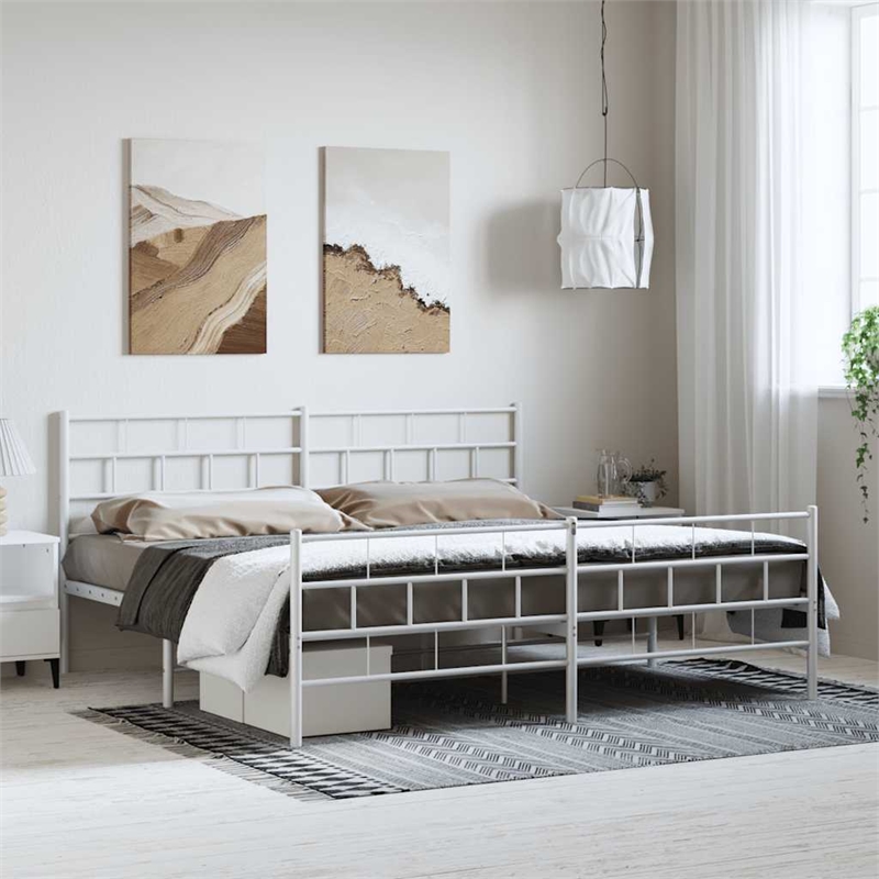 Pemberly Row Contemporary 72 x 84 Steel Bed Frame in White Finish