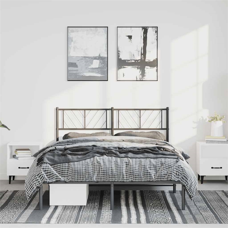 Pemberly Row Contemporary Powder-Coated Steel King Bed Frame in Black