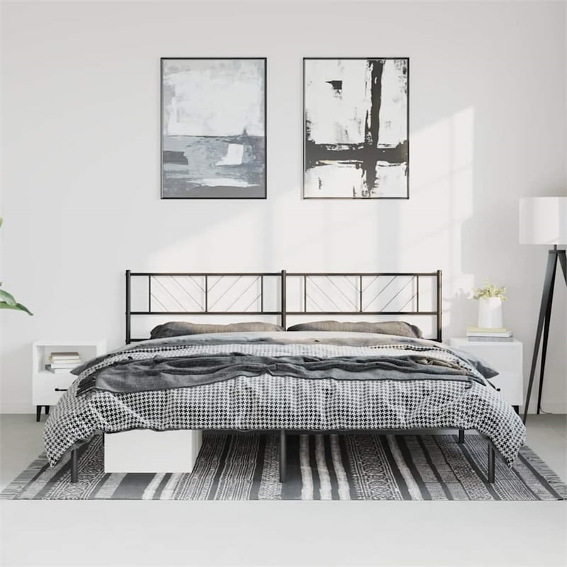 Pemberly Row Powder-Coated Steel Cal King/Double Bed Frame in Black