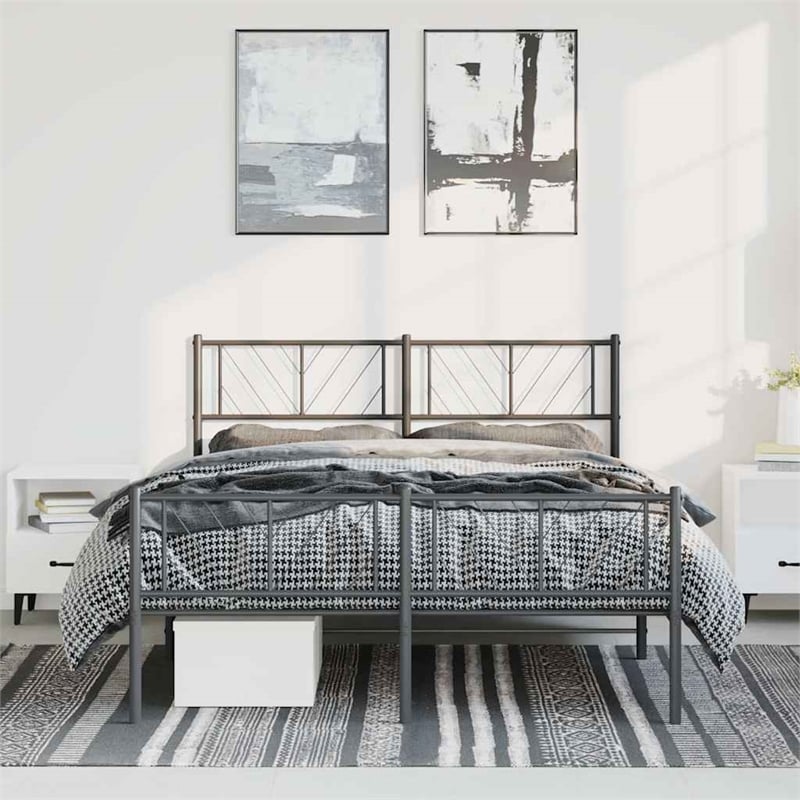 Pemberly Row Contemporary Powder-Coated Steel King Bed Frame in Black