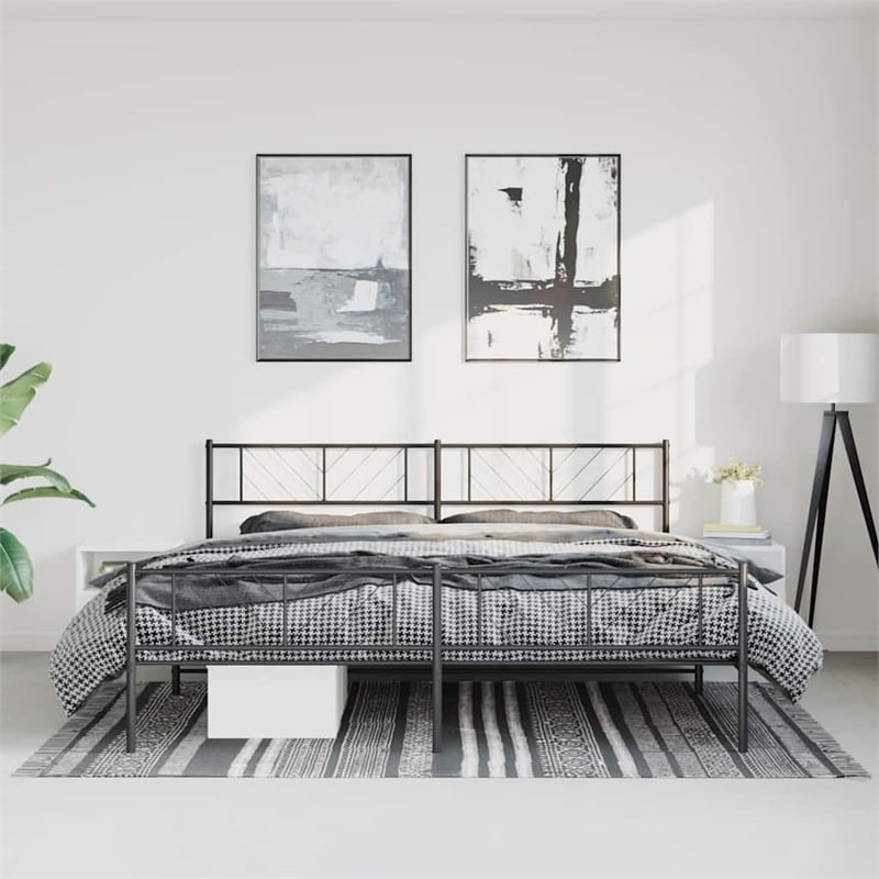 Pemberly Row Contemporary 72 x 84 Powder-Coated Metal Bed Frame in Black