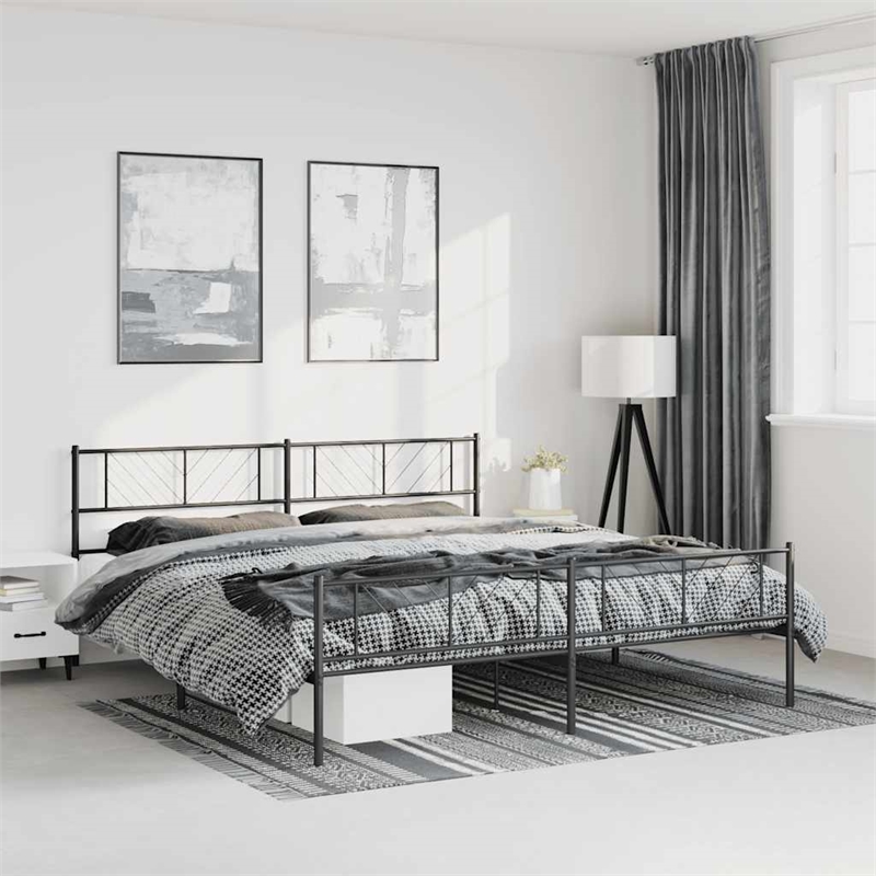 Pemberly Row Contemporary Steel 76 x 80 Bed Frame in Black Finish
