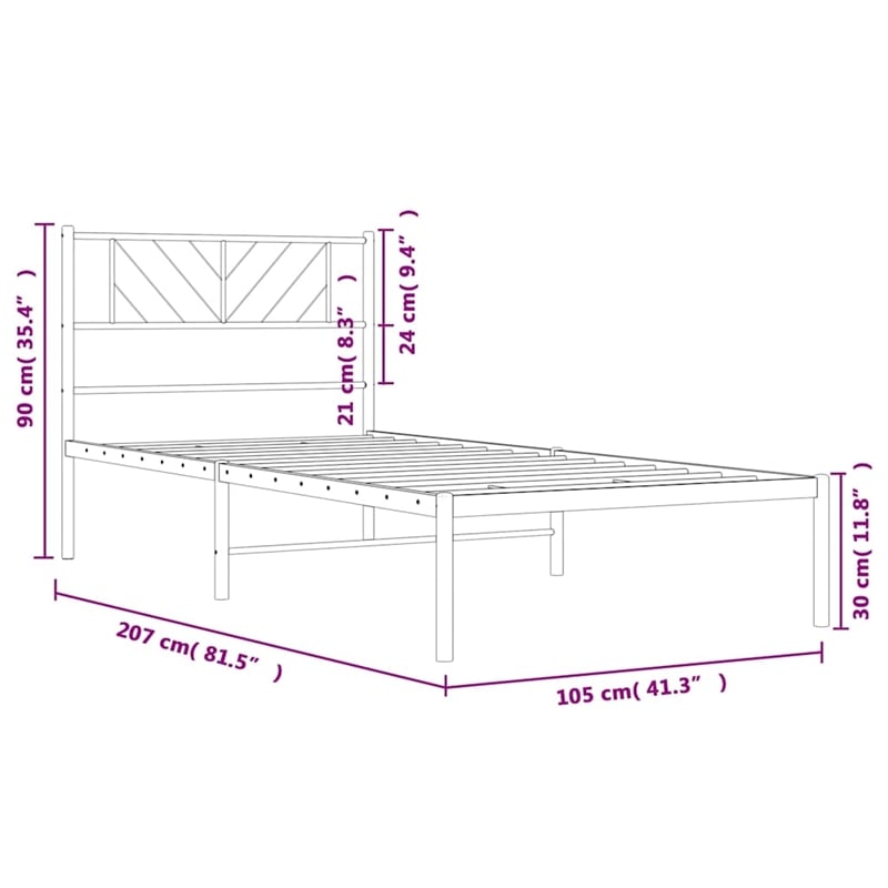 Pemberly Row Rectangular Powder-Coated Steel Twin Bed Frame in White