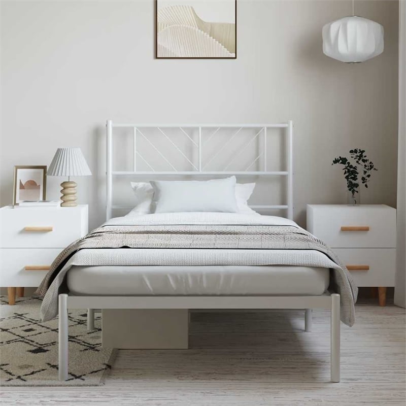 Pemberly Row Rectangular Powder-Coated Steel Twin Bed Frame in White