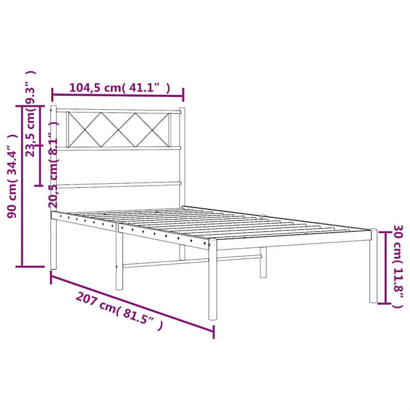 Pemberly Row Contemporary Powder-Coated Steel Twin Bed Frame in Black