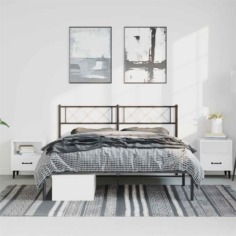 Pemberly Row Contemporary 53 x 74.8 Metal Bed Frame in Black