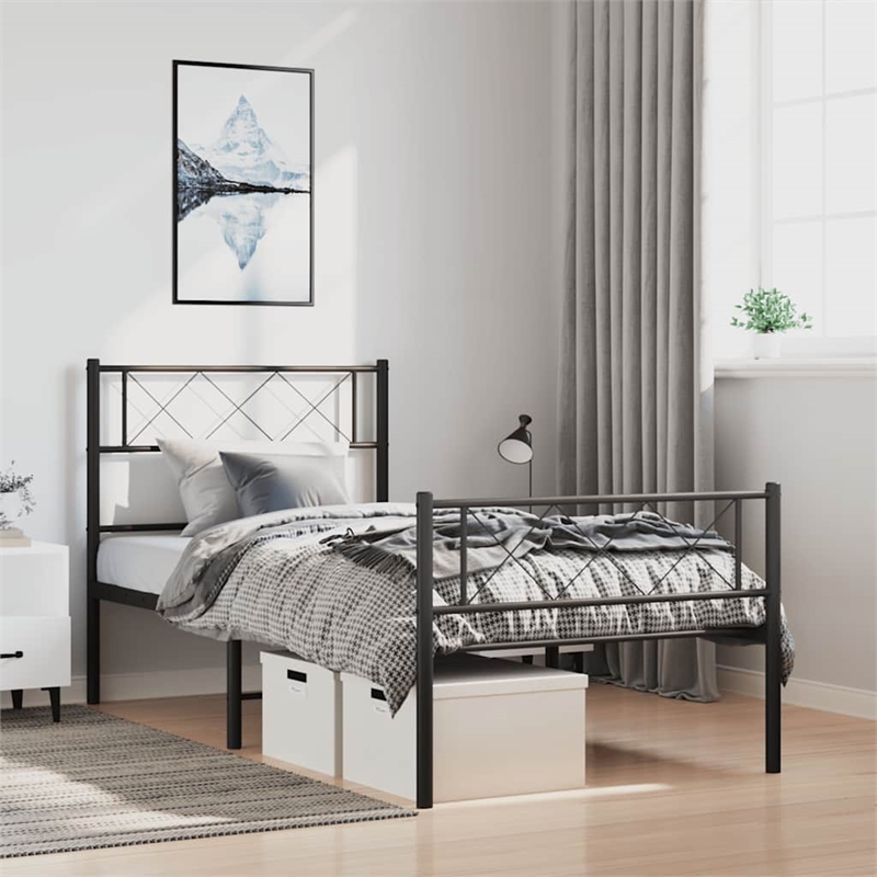 Pemberly Row Contemporary Powder-Coated Steel Twin Bed Frame in Black
