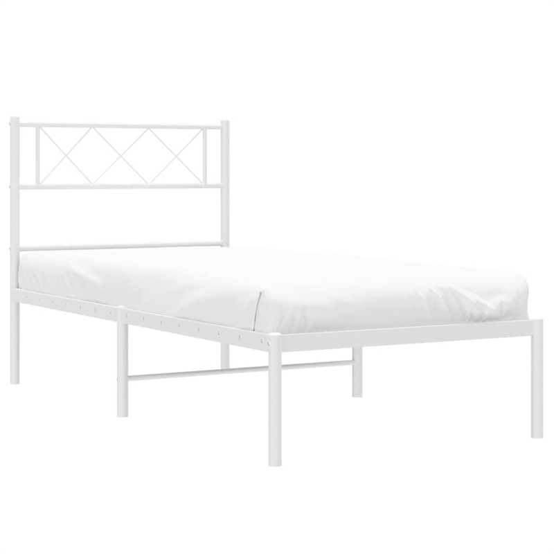 Pemberly Row Rectangular Powder-Coated Steel Twin Bed Frame in White