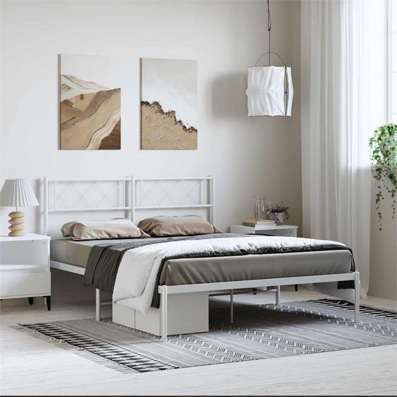 Pemberly Row Contemporary 53.1 x 74.8 Metal Bed Frame in White