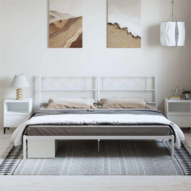Pemberly Row Contemporary Rectangular Modern Metal Bed Frame in White