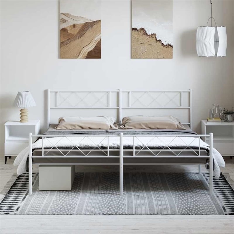 Pemberly Row Contemporary 72 x 84 Powder-coated steel Bed Frame in White