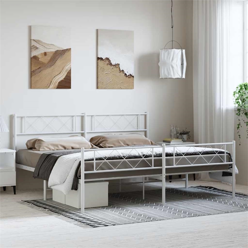 Pemberly Row Contemporary 76 x 80 Powder-coated steel Bed Frame in White