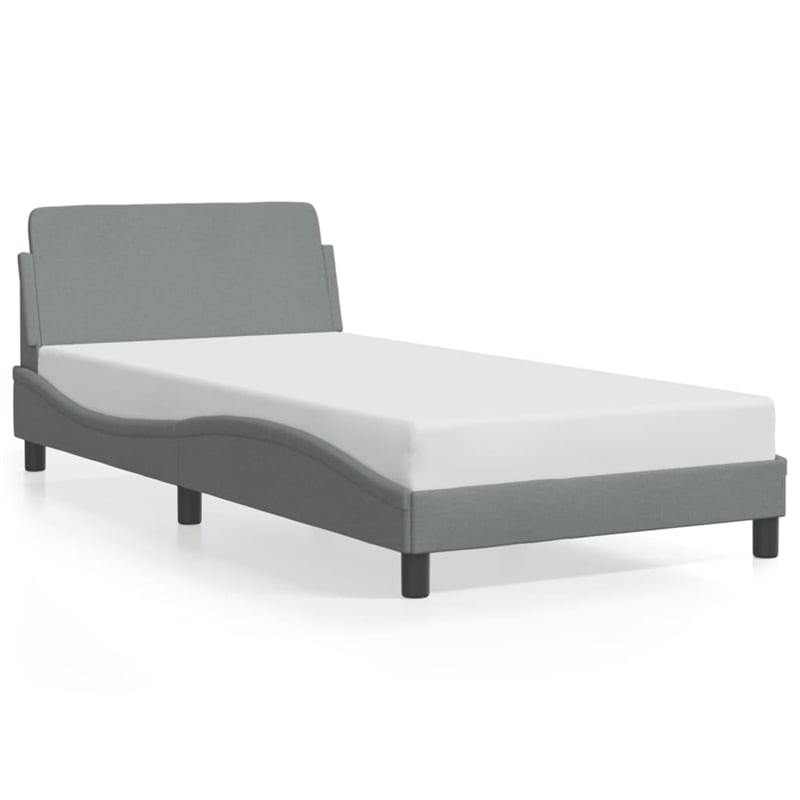 Pemberly Row Contemporary Fabric Polyester Twin Bed Frame in Light Grey