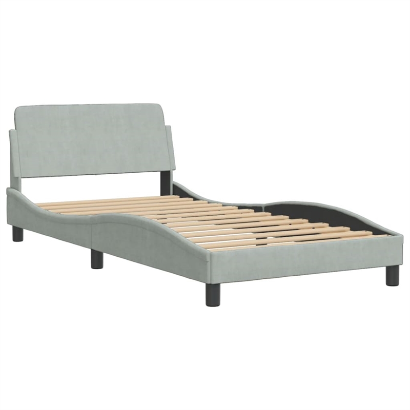 Pemberly Row Contemporary Engineered Wood Single Bed Frame in Light Gray