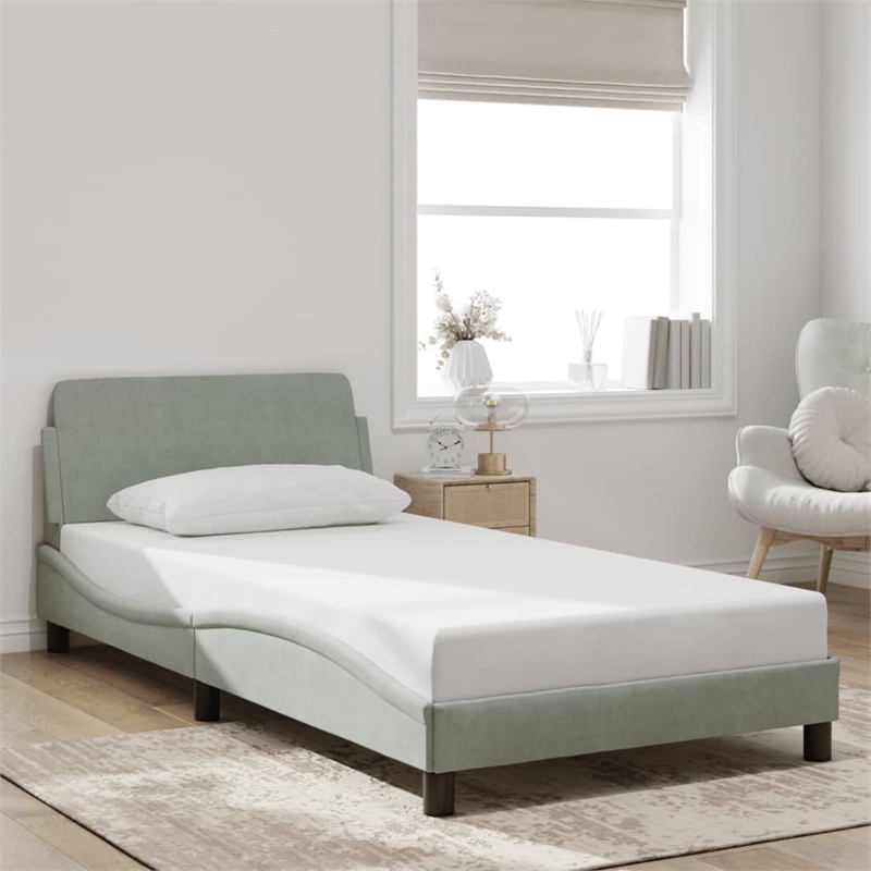 Pemberly Row Contemporary Engineered Wood Single Bed Frame in Light Gray