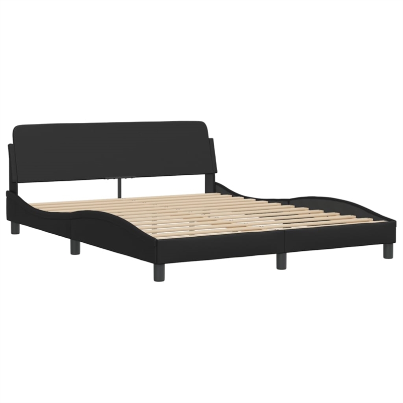Pemberly Row Engineered Wood Faux Leather Queen Bed Frame in Black