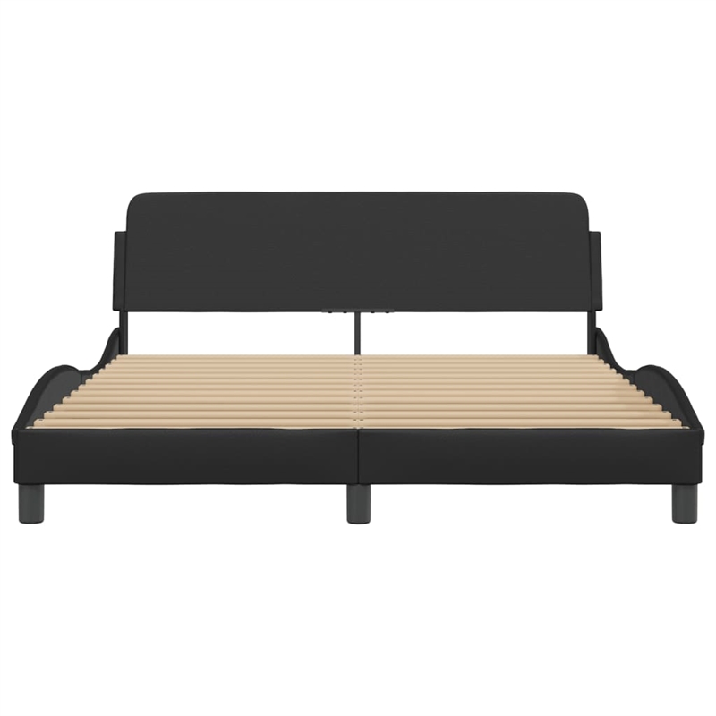 Pemberly Row Engineered Wood Faux Leather Queen Bed Frame in Black