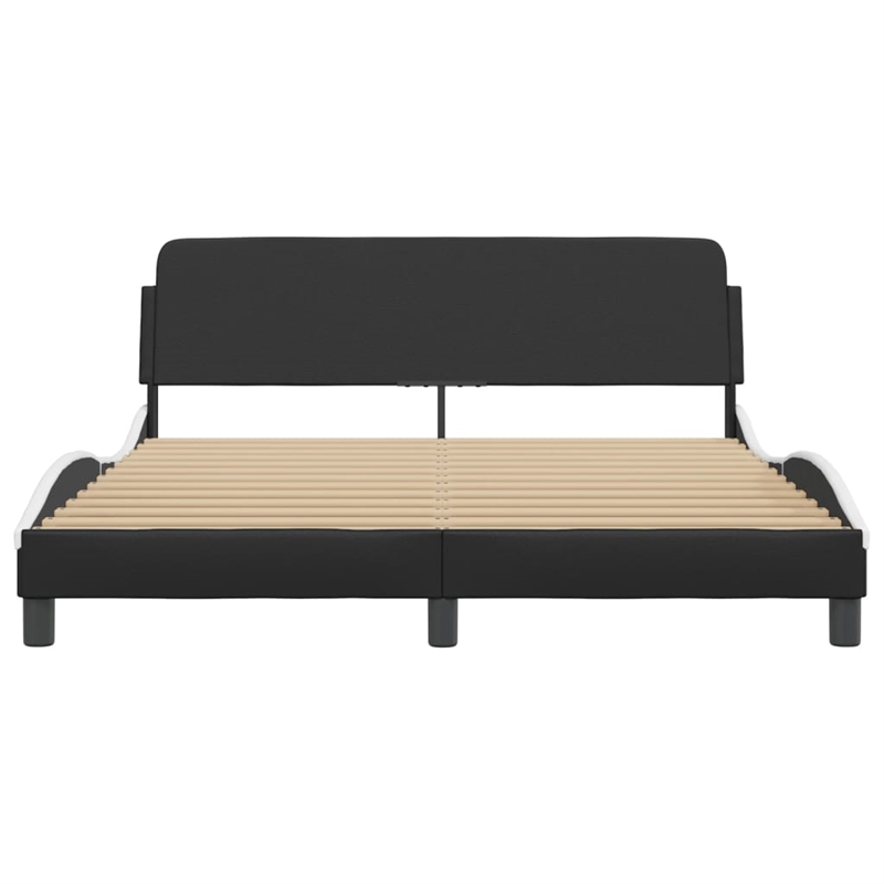 Pemberly Row Engineered Wood Faux Leather Queen Bed Frame in Black and White