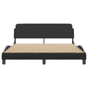 Pemberly Row Engineered Wood Faux Leather Queen Bed Frame in Black and White