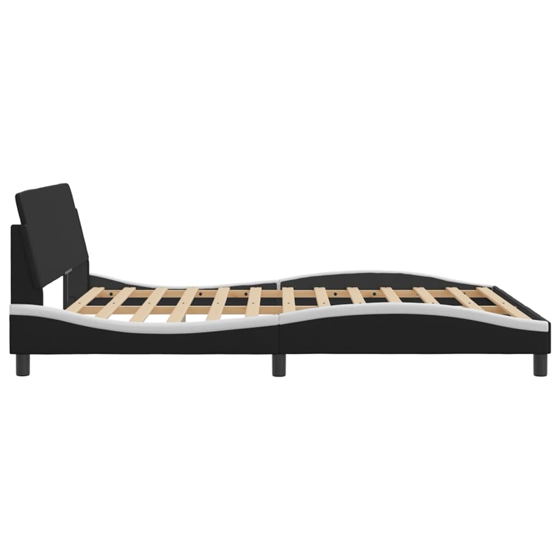 Pemberly Row Engineered Wood Faux Leather Queen Bed Frame in Black and White