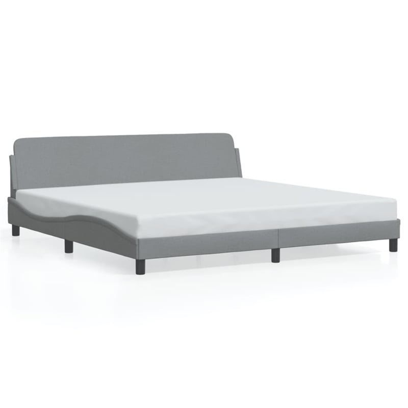 Pemberly Row Contemporary Fabric Polyester King Bed Frame in Light Grey