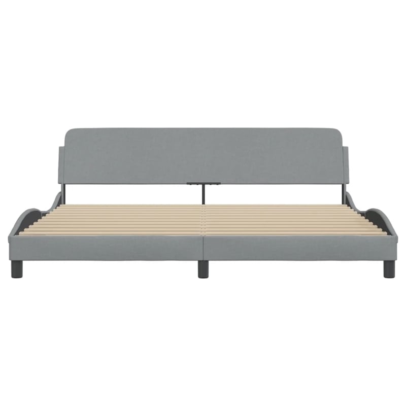 Pemberly Row Contemporary Fabric Polyester King Bed Frame in Light Grey