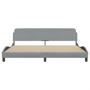 Pemberly Row Contemporary Fabric Polyester King Bed Frame in Light Grey