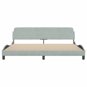 Pemberly Row Contemporary Velvet King Bed Frame in Light Grey