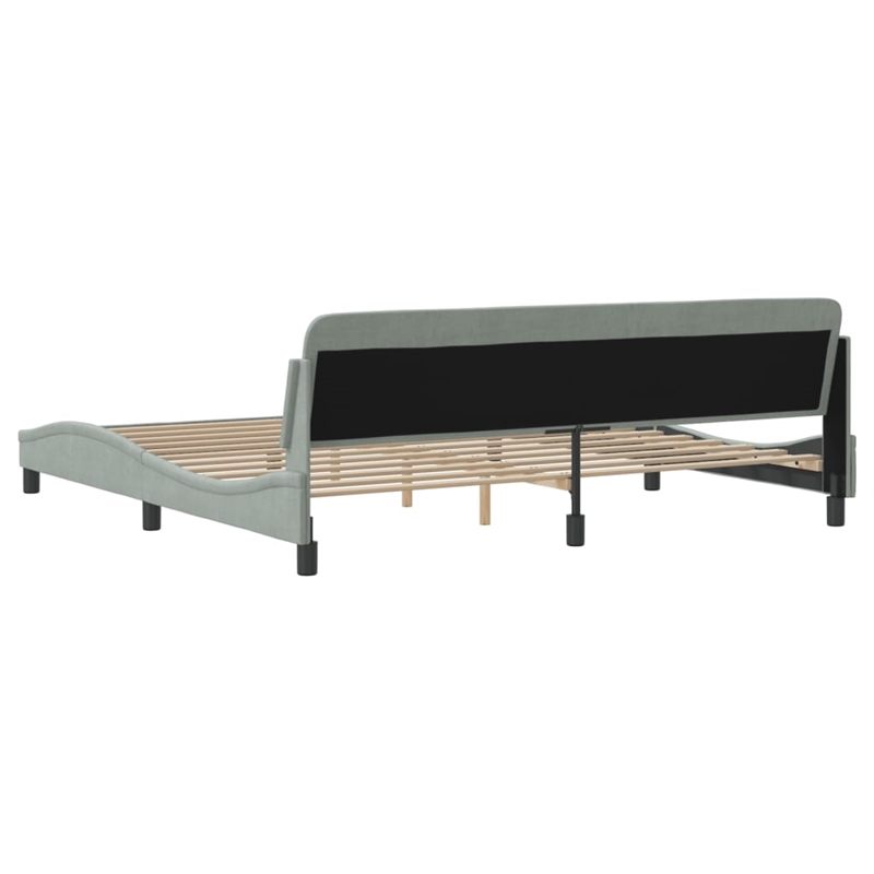 Pemberly Row Contemporary Velvet King Bed Frame in Light Grey