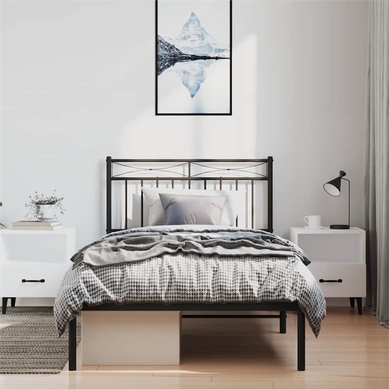 Pemberly Row Contemporary Powder-Coated Steel Twin Bed Frame in Black