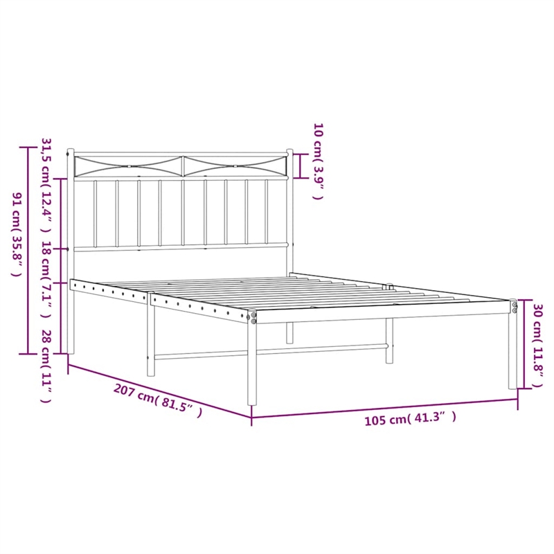 Pemberly Row Contemporary Powder-Coated Steel Twin Bed Frame in Black
